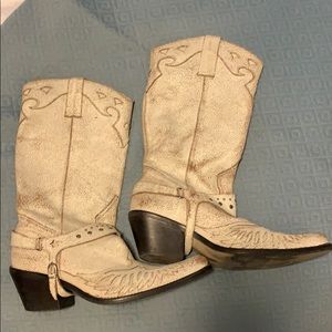 Mia White Distressed Leather Cowboy Boots